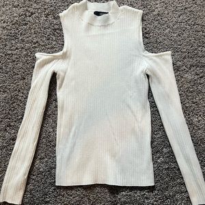 Cold shoulder, long sleeve turtle neck blouse